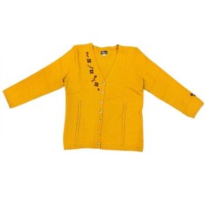 Vintage-Style Mustard Yellow Beaded Cardigan – Elaris – Size M – Made‎ in USA